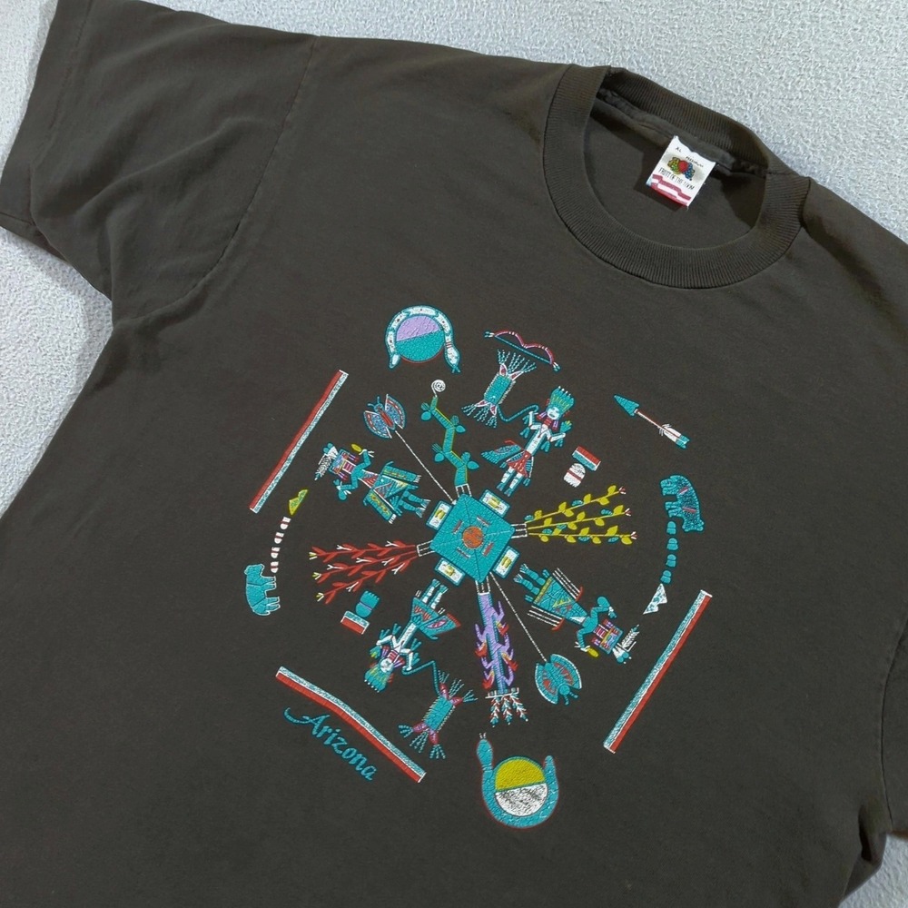 Fruit of the Loom Arizona Graphic T-Shirt Mens XL Black Vintage Southwestern USA